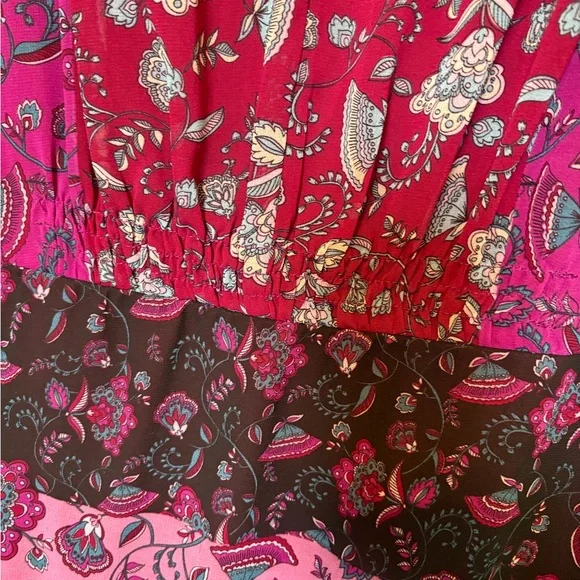 Roz & Ali Magenta and Pink Floral Tiered Midi Dress - Picture 4 of 5